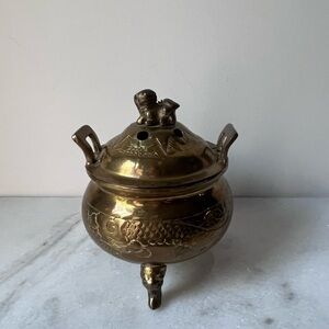 Vintage Foo dog antique brass incense burner